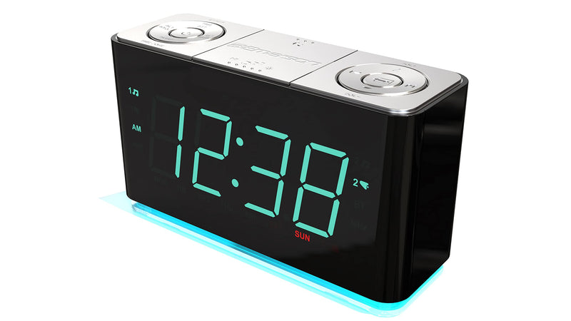 Emerson Smartset Alarm Clock Radio with Bluetooth Speaker with USB Port for iPhone/iPad/iPod/Android and Tablets, 1.4" Cyan LED Display and Night Light, ER100301