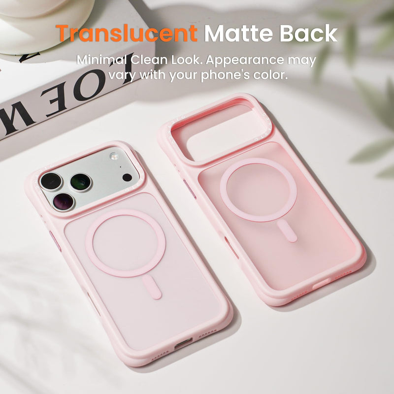ORNARTO Magnetic for iPhone 17 Pro Case, Slim Matte Translucent, Chalk Pink | 20FT Drop Protection, Compatible with MagSafe, AirBuffer Corner Protection, Anti-Fingerprint Finish, Cute Protective Design