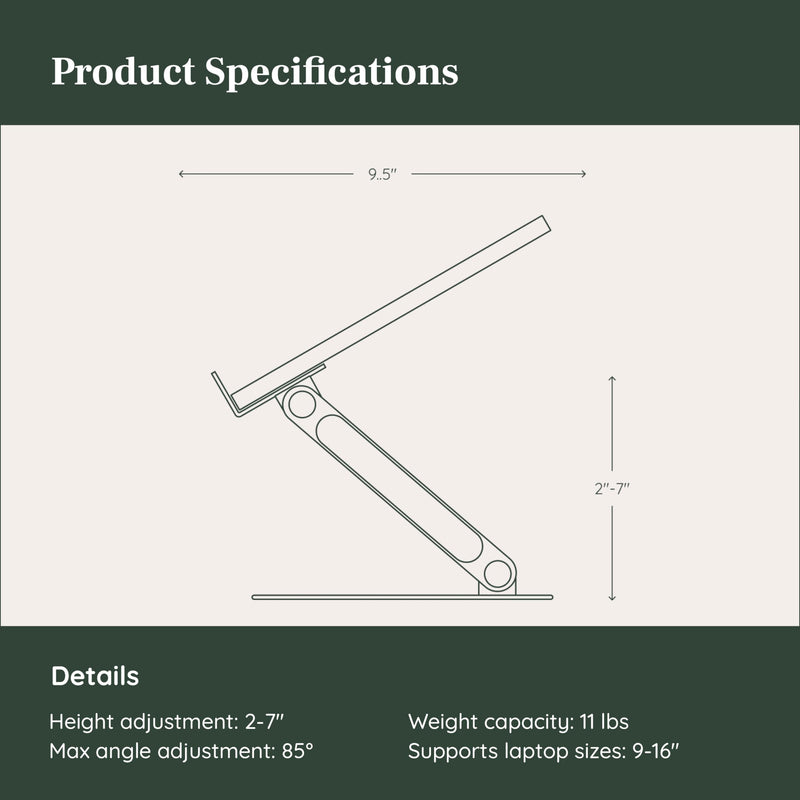 Branch Adjustable Laptop Stand - Elevate Ergonomics & Reduce Strain, Laptop Riser Customizable Height & Angle, Portable & Robust Design for Home or Office, Secure Silicon Grips - Walnut