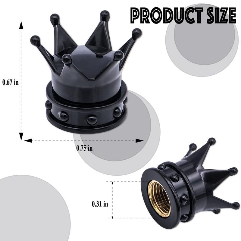 4PCS Crown Tire Valve Stem Caps, with O Rubber Ring, Tire Air Valve Cap Plastic with Brass Core, Universal Cars, SUV, Trucks, Bikes, Motorcycles, Bicycles (Black) 4 pcs Black