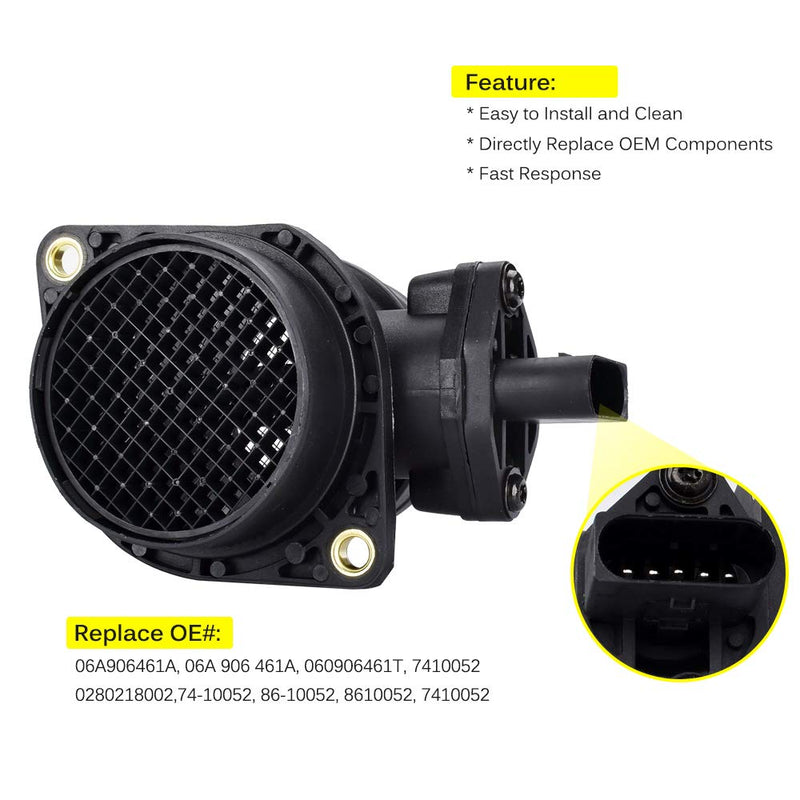 FAERSI Mass Air Flow Sensor Meter MAF 06A906461A 861005 0280218002 Replacement for Volkswagen 1999 2000 2001 VW Golf J-etta; 1998 1999 2000 2001 VW Beetle; 2003 VW Golf