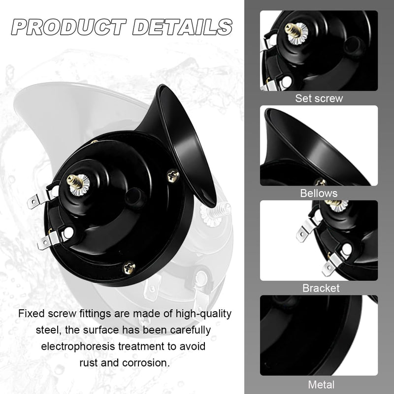 300DB Super Loud Train Horn, 12V Waterproof Air Horns Replacement Kit, High Low Tone Car Air Electric Snail Double Horn, Universal Vehicle Air Horn Replacement for Car Truck Boat (Black) Black 1 PCS