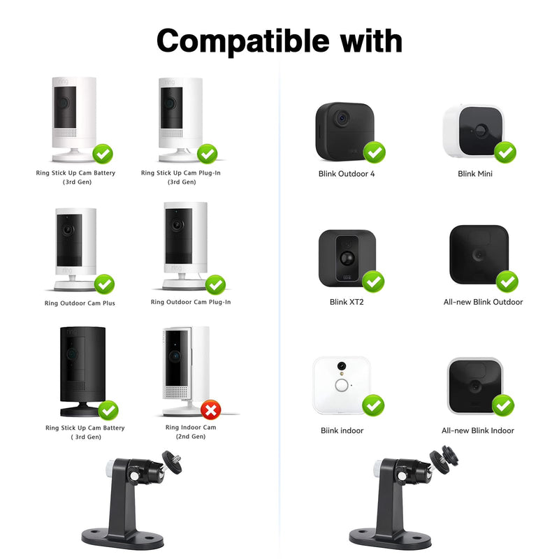 2Pack Camera Wall Mount Bracket for Ring Stick Up Cam Ring Outdoor Cam Plus Indoor Cam & Blink Outdoor Camera, 360° Adjustable Holder with Perfect View Angle for Home Security System (Black)