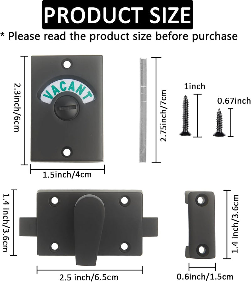 Latch Indicating Lock,Latch Indicator Bolt,Privacy Partition Indicator Lock with Occupancy Indicator,Toilet Public Toilet Bathroom Stall Door Latch Lock (Black,2pcs) Black,2pcs