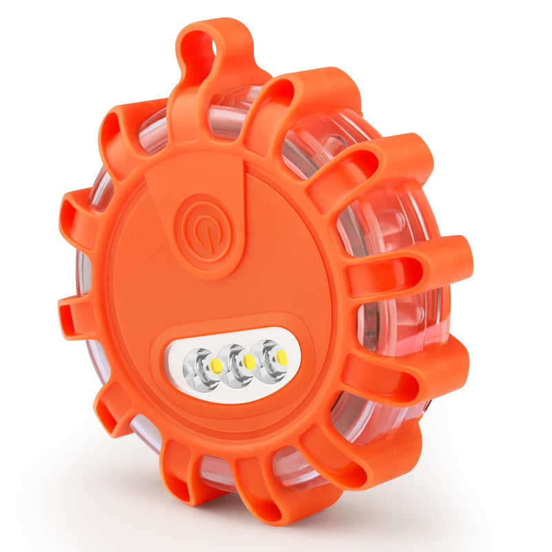 AK LED Road Flares Rechargeable Safety Flashing Warning Light Roadside Emergency Disc Beacon Kit for Vehicles Boats with Magnetic Base & Hook & USB Charging Cables (1 Pack) 1