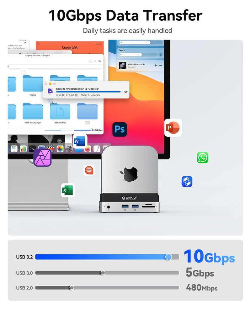 ORICO MiniDock Mac mini M4 Dock and Stand with 8TB M.2 SSD Enclosure (SSD NOT Included), 2xUSB A 10Gbps, SD/TF Card Slots, 3.5mm Audio, for Mac mini M4 and M4 Pro 2024(VSE) 0GB(SSD not included)