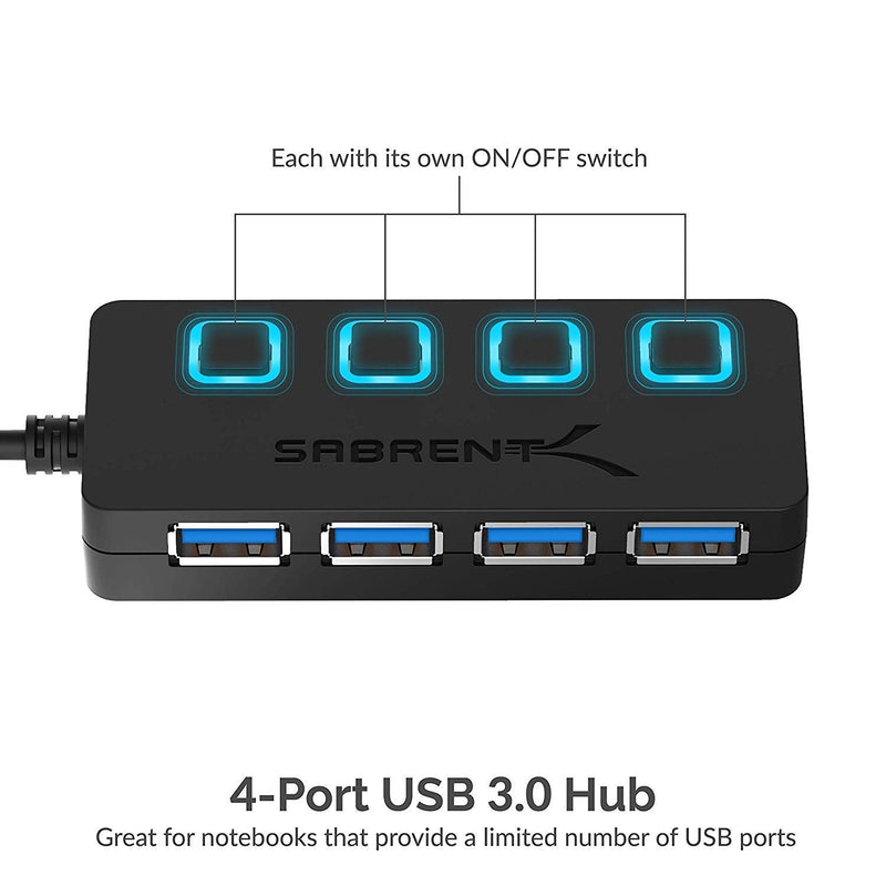 Sabrent 4-Port USB 3.0 Hub + [3-Pack] 22AWG Premium 3ft USB-C to USB A 3.0 Sync and Charge Cables