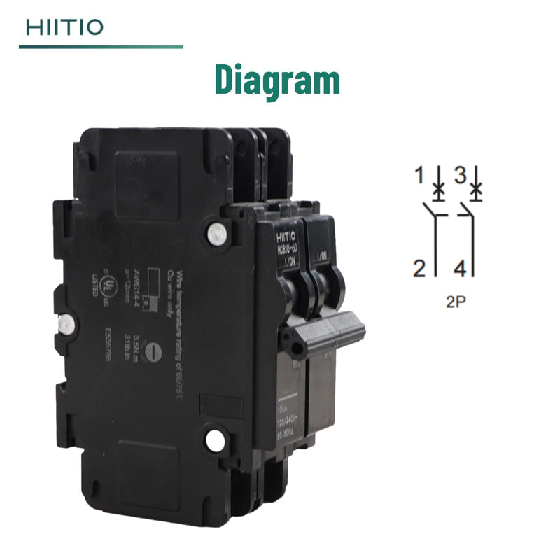 AC Miniature Circuit Breaker 60 Amp 120V/240V 2-Pole DIN Rail Mount (35mm) Circuit Breaker UL 489 Listed HCB1U-60 MCB