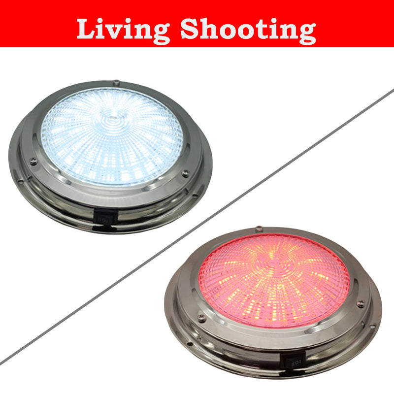 Marine Boat Dome Light, Dual Color 5.5" 12V LED Interior Cabin Lights with Toggle Switch, Stainless Steel Surface Mount (White|Red) White | Red