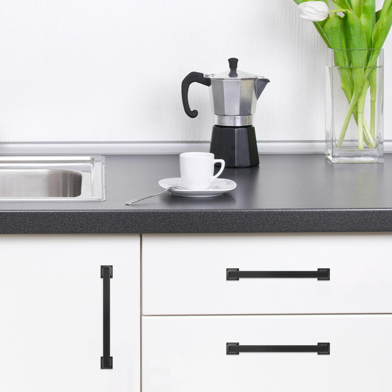 6 Pack 7 Inch(177mm) Kitchen Cabinet Handles Matte Black Cabinet Pulls Zinc Alloy Drawer Pulls Solid Kitchen Hardware 7'' Hole Center(177mm) 6