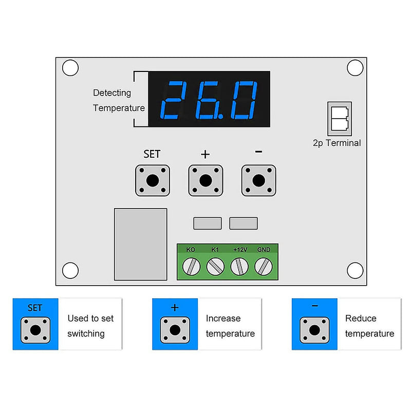 6pcs W1209 DC 12V Digital Temperature Controller Board Blue Digital Display Thermostat -50-110°C Electronic Temperature Temp Control Module Switch with Waterproof Case 6pcs Blue