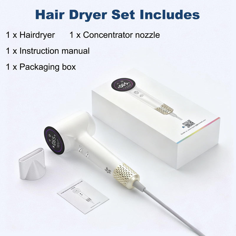 LKV Ionic Hair Dryer Professional Blow Dryer Portable Travel Hairdryer | Plasma Hair Dryers with Concentrator Nozzle, Fast Drying, Low Noise, Anti-Frizz, Small Lightweight Hairdryer for Women Men Pearlwhite
