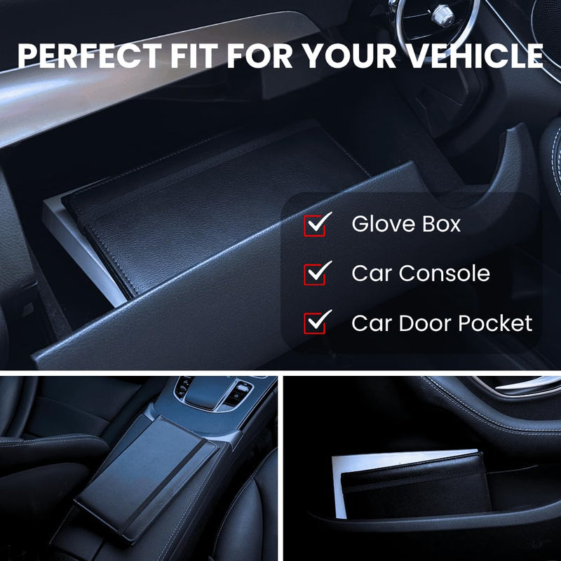 LINTRU Trifold Car Registration and Insurance Holder, Fits in Glovebox, Durable Design for Long-Term Use, Wipe-Clean PU Leather, Multi-Pocket Storage, Ideal Car Accessories for Men & Women, Gift-Ready Black