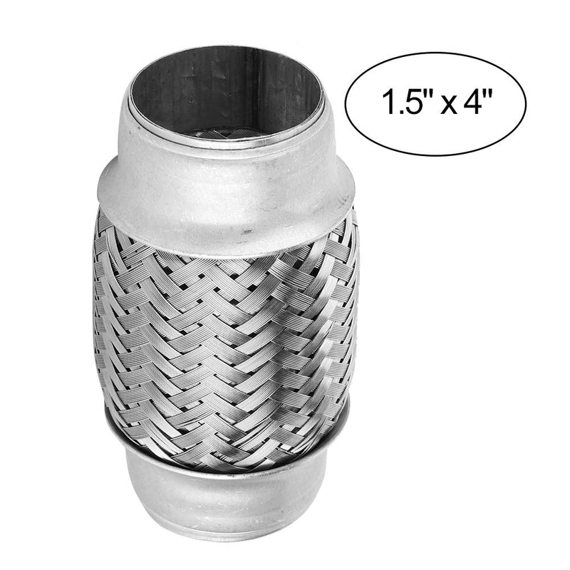 Exhaust Flex Pipe Adaptor, 1.5" x 4" Durable Universal Stainless Steel SS Double Braided Flex Pipe Exhaust Adaptor Piping