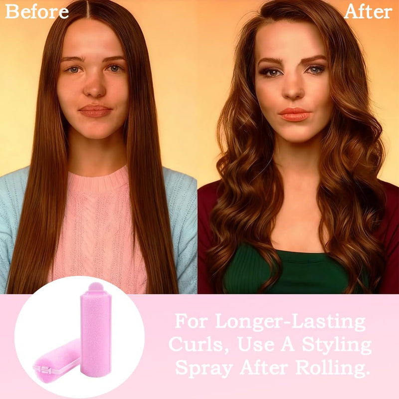 24pcs Flexible Sponge Hair Rollers, Heatless Curlers For Soft Wavy Hairstyles, Ideal for Both Women And Children
