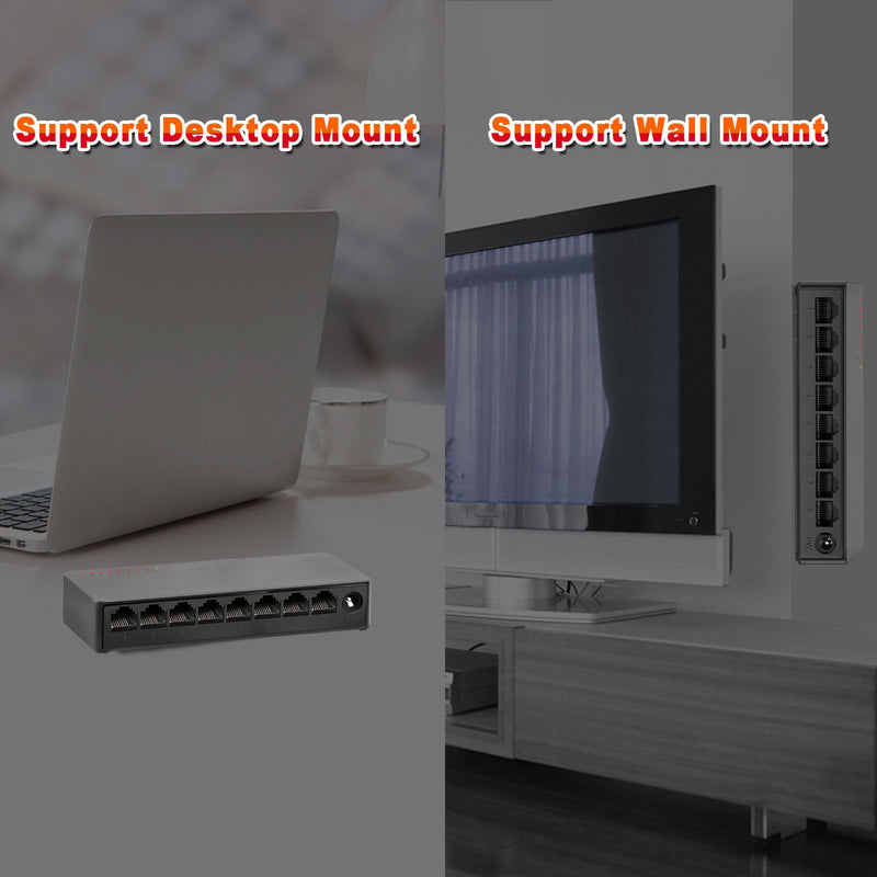 8 Ports Gigabit Ethernet Switch Unmanaged, Network Switch Supported Desktop or Wall Mount,1000Mbps Ethernet SplitterPlug & Play|Fanless Design|Shielded Ports|Traffic Optimization 8 Port丨8x 1000Mbps Gigabit Port