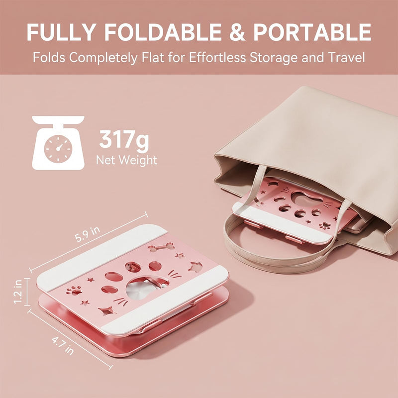 Cute Cat Paw Carbon Steel Tablet Phone Stand, 360 Rotating Heavy Duty Tablet Holder, Foldable Adjustable Stand Compatible with 4.7-13" iPhone, iPad Pro Air Mini, Kindle, Android Tablets (Pink) Pink