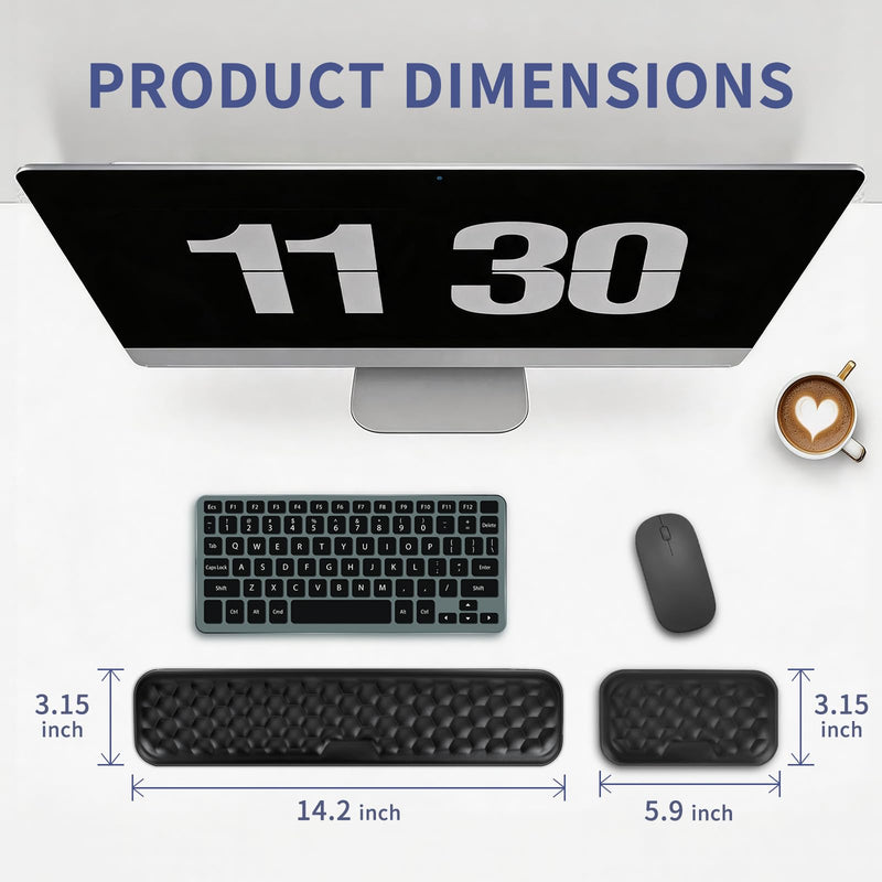 Wrist Rest for Keyboard and Mouse, Black | Computer Ergonomic Wrist Support Pad, Soft Memory Foam Arm Wrist Rest, 14.2 x 3.2 x 0.8 and 5.9 x 3.2 x 0.8 inches