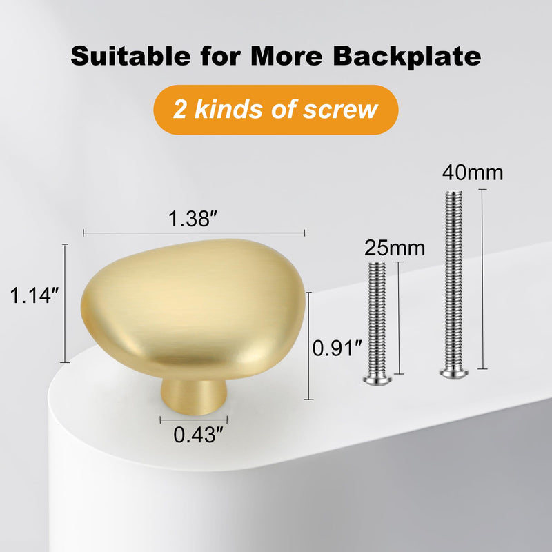 Malimali 10 Pack Brushed Brass Pebble Cabinet Knobs for Dresser Drawers, Gold Cabinet Hardware Knobs for Kitchen Bathroom Cabinets Cupboard Pulls