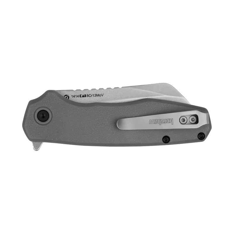 Kershaw Wharf Pocket Knife, Gray Design, 2.8 Inch Stainless Steel Cleaver Plain Edge Blade, EDC with Assisted Opening, Reversible Deep-Carry Pocketclip, Everyday Carry Pocket Knife for Men and Women