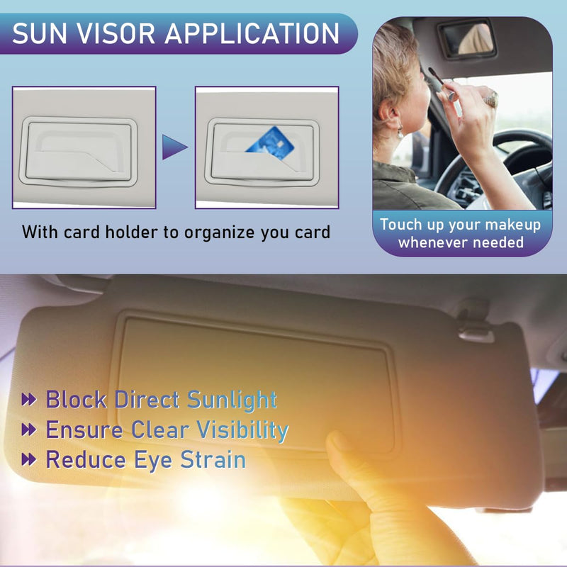 EKLN Sun Visor Left Driver Side LH with Mirror, Fit for 2011-2019 Chevy Cruze, Replaces OE# 95034256 95034253, Color: Gray (Left Driver Side)