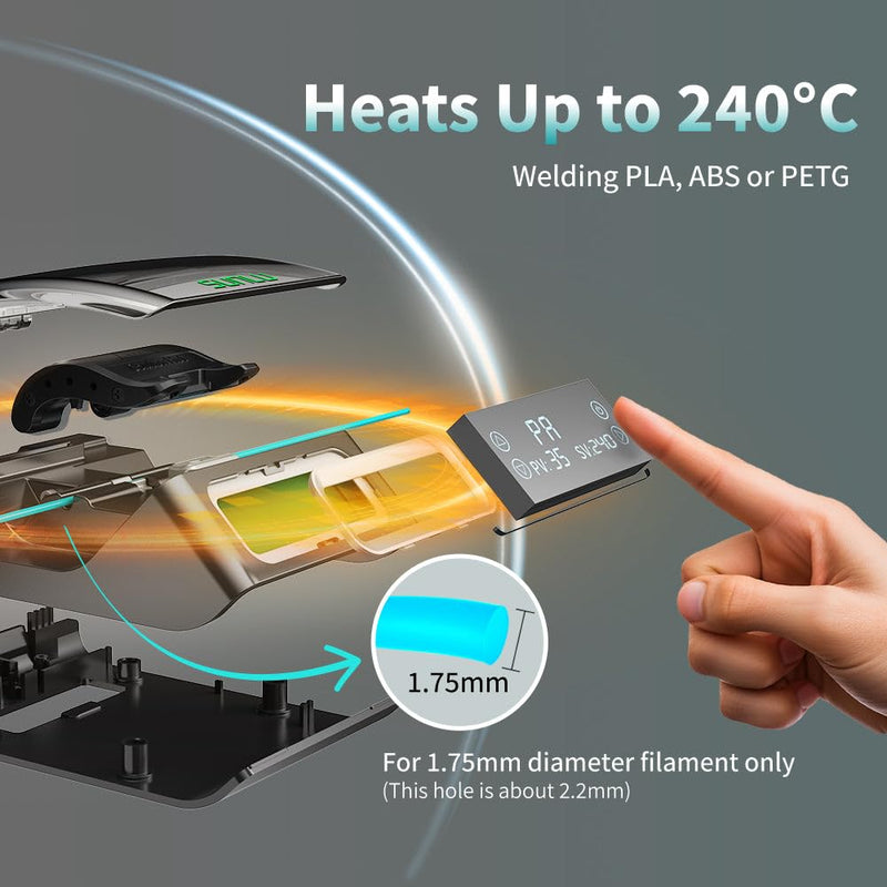 SUNLU Filament Connector, Filament Splicer with 200Pcs PTFE Sleeve for 3D Printer Filament 1.75mm, Fast Heating Up to 240°C, Compatible with PLA PETG TPU ABS PA Nylon Filament Connector - 200pcs Ptfe