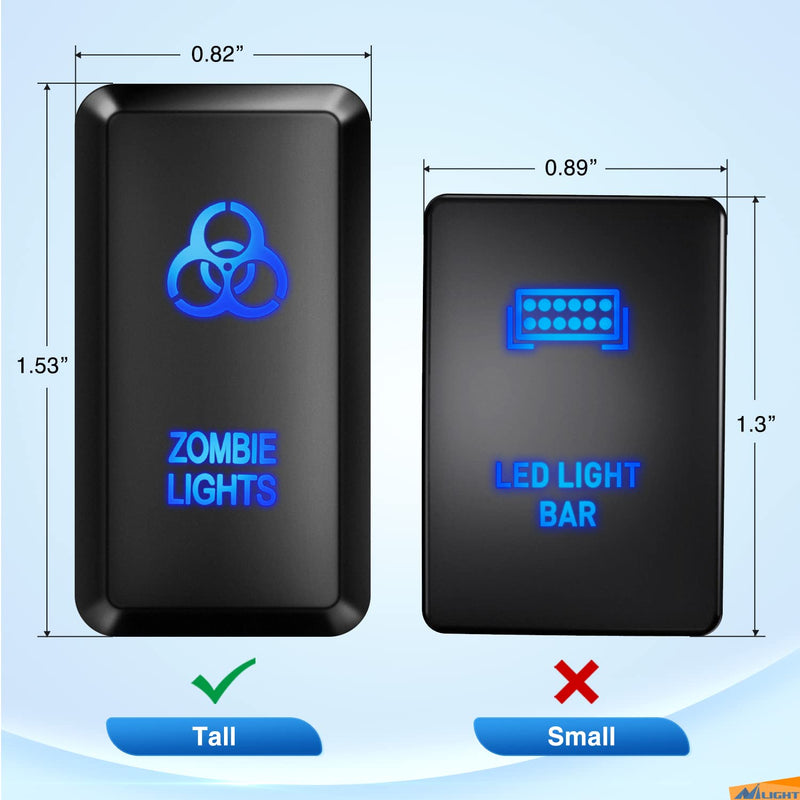 Nilight Zombie Lights Push Button Switch 12V ON Off Switch with Connector Wire Kit 1.54" x 0.83" Replacement for Toyota Tacoma Tundra 4Runner FJ Cruiser Hilux Fortuner, 2 Years Warranty, 90183B,Blue