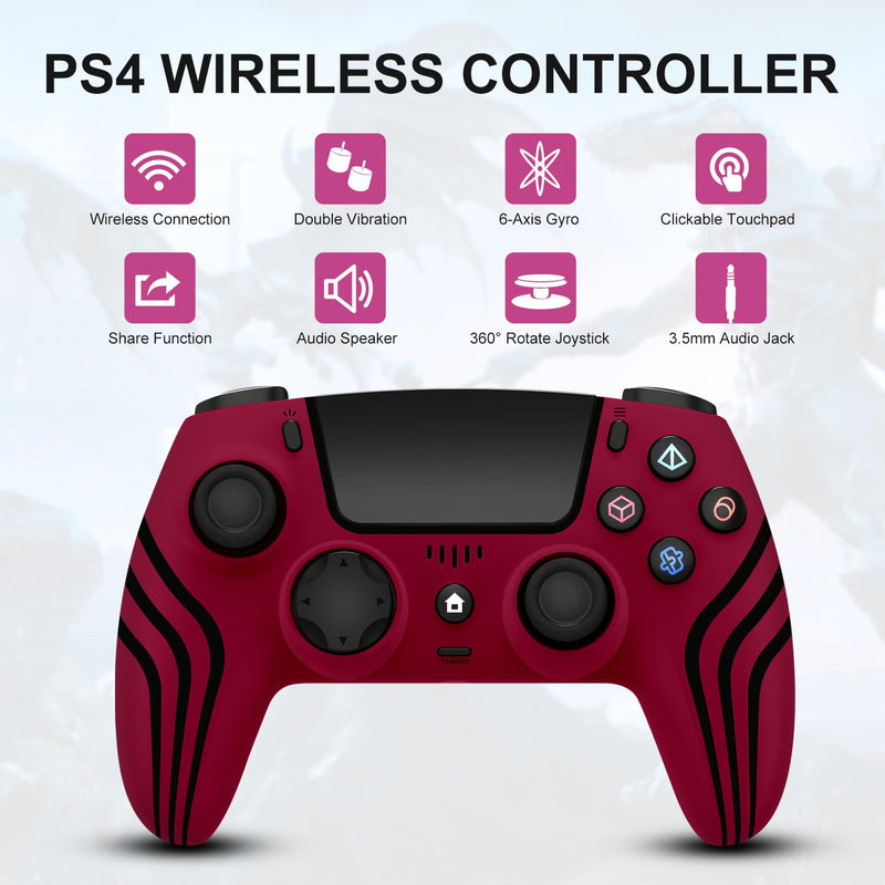 Wireless Controller for PS4,Controller Compatible with PS4/Slim/Pro,Red Red