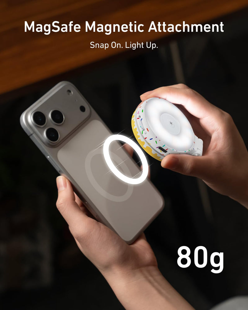 TELESIN Magnetic Selfie Light for iPhone Magsafe and Android | 360° Rotating Full Color RGB Phone Light with Mirror & Stand, LED Selfie Ring Fill Light for Pictures, TikTok, Vlog, Makeup
