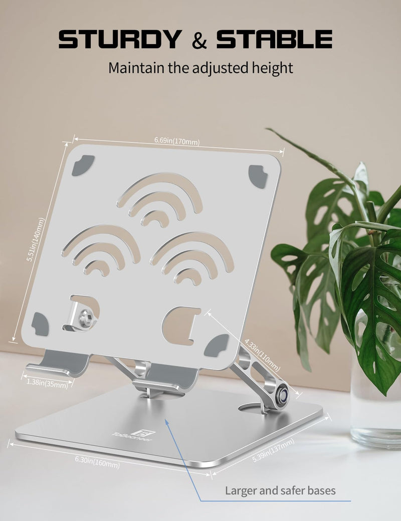 Tablet Stand Dual Adjustable Ipad Stand for Desk, and Premium Aluminum Stand Holders, Portable Ipad Holder Fits to all tablets, kindle, Switch,Phones and laptops up to 12.4 inches.(Silver) Silver