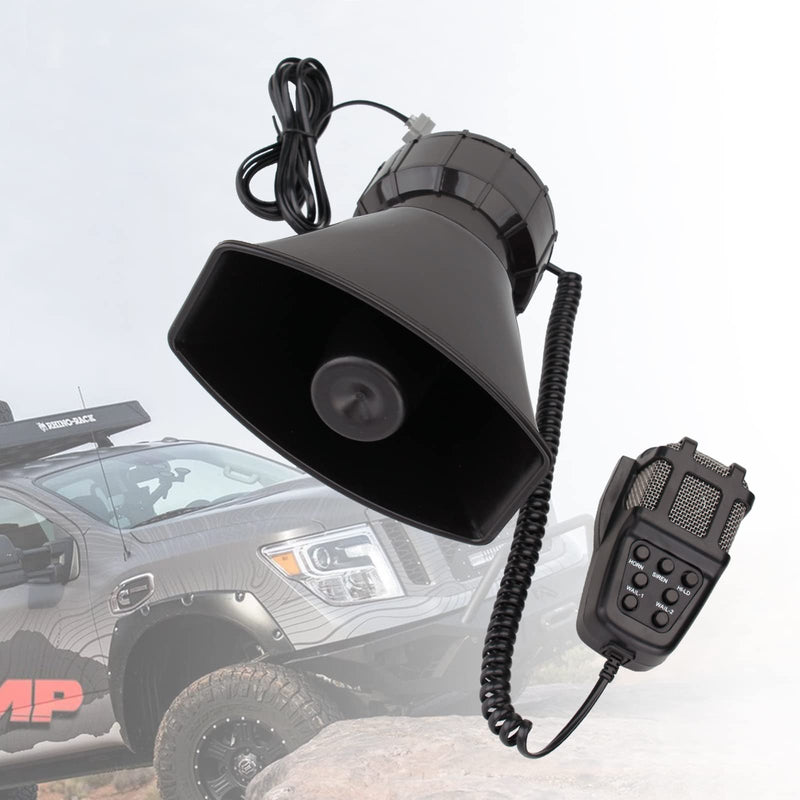 Car Siren 7 Tone PA System Vehicle Siren Horn Megaphone Speaker 12V 100W Emergency Sound Amplifier with Microphone Fire Ambulance Hooter Traffic Sound Black