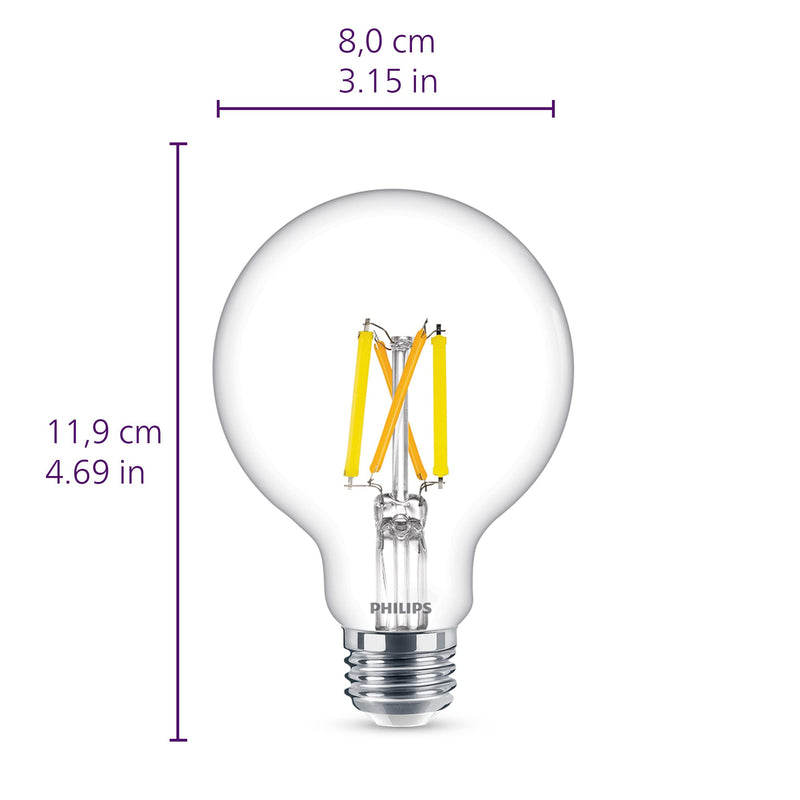 Philips LED 60W G25 8-Pack Ultra Definition Soft White (5W = 65W) Dimmable Clear Flicker-Free Light Bulb