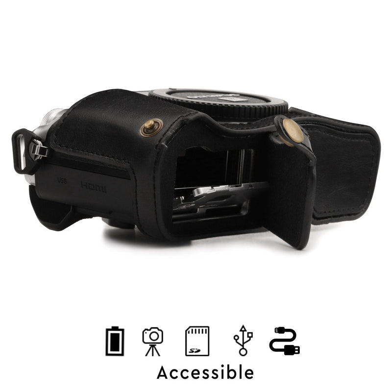 MegaGear MG1350 Ever Ready Leather Camera Half Case compatible with Olympus OM-D E-M10 Mark III - Black