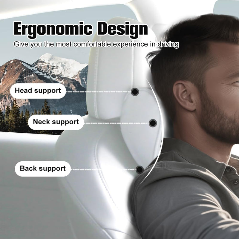 HOPON 2025 Upgrade Headrest Pillow for Tesla Model 3 Model Y with Adjustable Strap,Fits All Vehicles,Car Neck Pillow with Leather,for Head,Neck,Shoulders,Multipurpose,Car Accessories 1 Pack (White) White