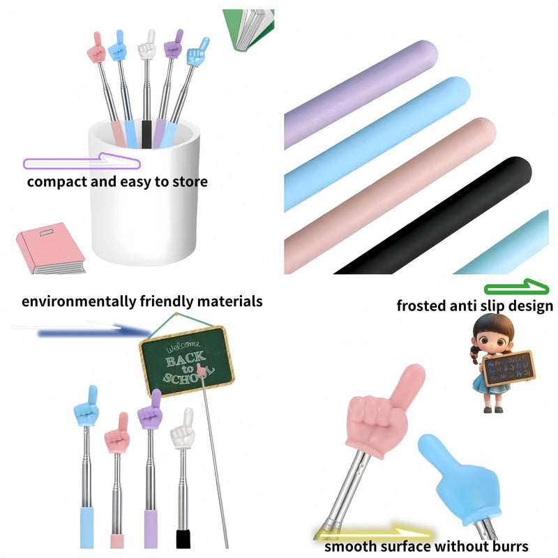 3Pcs Telescopic Pointer Finger Stick, Extendable Teacher Hand Pointer, Mini Retractable Classroom Pointer for Elementary Kindergarten Teacher, School Classroom Supplies (Black)