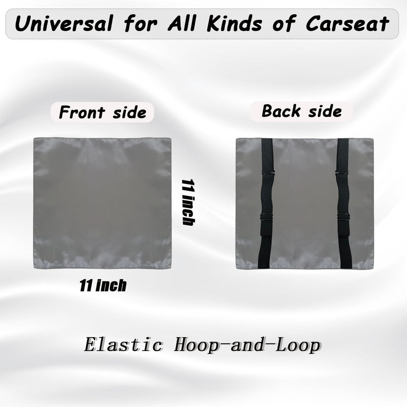 2 PCS Satin Car Seat Headrest Cover for Babies, Soft Silk Feeling Headrest Cover for Hair Protection, Satin Baby Car Seat Hair Protector (Black+Grey) Black+Grey