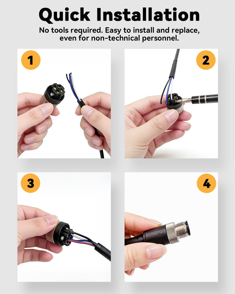 M12 4-Pin Connector Cable, A-Coded Male to Female IP67 Waterproof Sensor Extension Wire for Proximity and Photoelectric Devices 5m 4pin