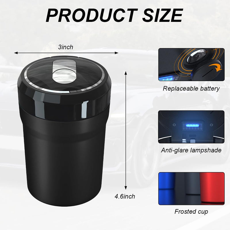 Car Ashtray with Lid, Easy Clean Up Detachable Smokeless Ashtray with LED Blue Light, Portable Mini Ash Tray Cup Holder for Car Home Office Travel, Interior Auto Accessories (Black, Larger) Black