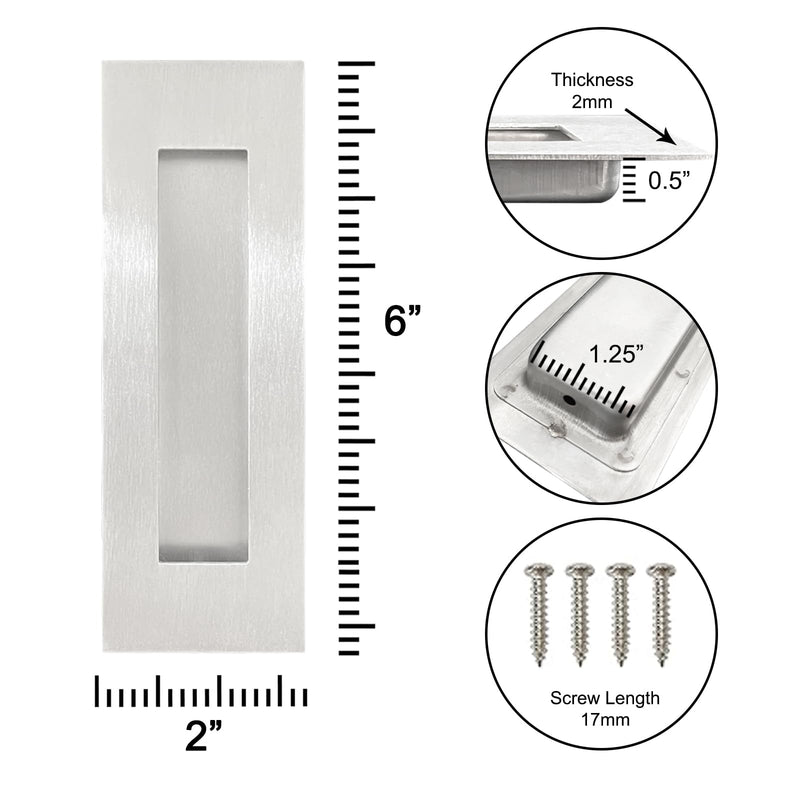 Recessed Finger Flush Pulls，Pocket Door Handles，for Sliding Barn Doors Handle, Bifold Doors Stainless Steel Rectangular Door Pulls Hardware (Silver, 6 Inch - 4p) Silver
