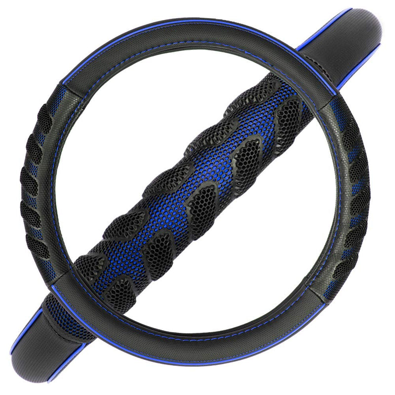 Flying Banner car Steering Wheel Cover Faux Leather Massage Universal fit 3D Honeycomb Hole Anti-Slip Sporty 15 Inches (Blue Black) Blue black