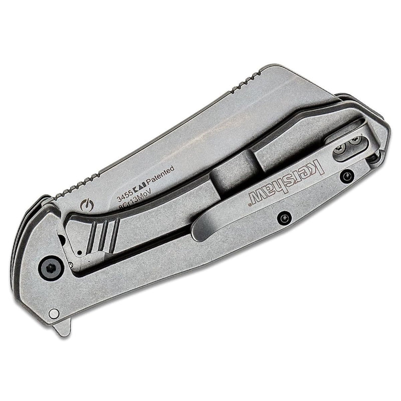 Kershaw Bracket Pocketknife, 3.4" 8Cr13MoV Stainless Steel Cleaver Blade, Assisted One-Handed Flipper Opening, Folding EDC, Frame Lock