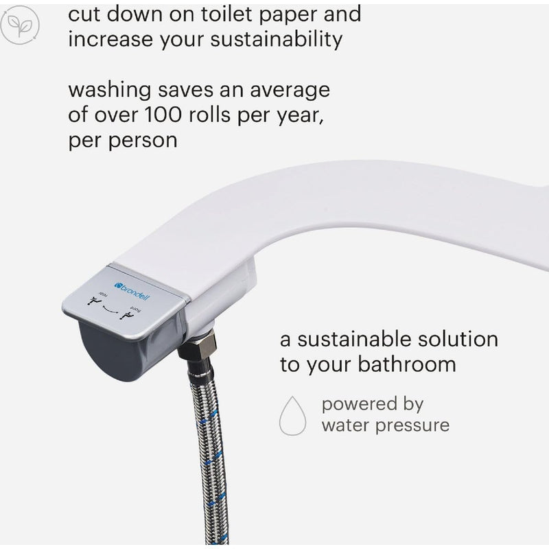 Brondell Bidet Attachment for Toilet SS-250 SimpleSpa Fresh Water Spray with Adjustable Water Pressure Side Arm Control, Slim Bidet Sprayer, Silver Knob (Dual Nozzle) Fixed Dual Nozzle
