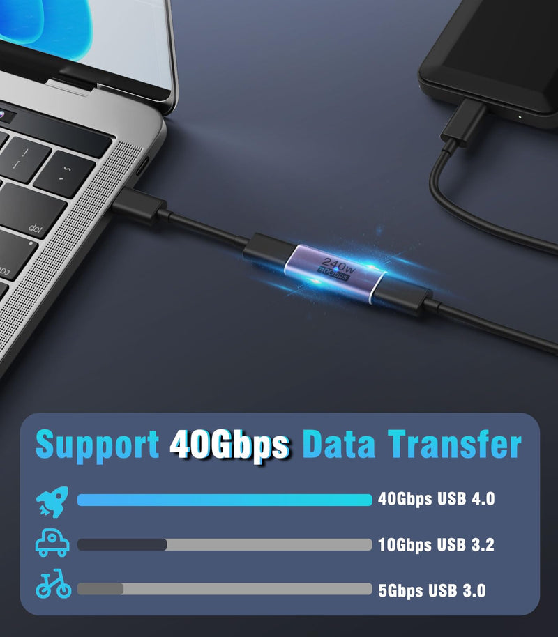 MoKo USB C Female to Female Adapter, USB C Coupler Supporting 240W Fast Charging/40Gbps Data Transfer, USB Type C Extender with 8K@60Hz Video for MacBook, iPad, Thunderbolt 4/3-2 Pack