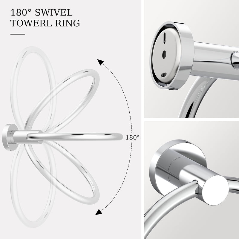 Toilet Paper Holder & Towel Holder, Bathroom Hardware Set-SUS304 Stainless Steel Double Post Pivoting Tissue Roll Holder and Hand Towel Ring Set for Bathroom, RV, Chrome