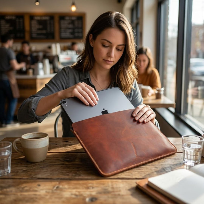 Dessi Matte Crazy Horse Leather Sleeve for 11-Inch iPad Pro | iPad Air Compatible, Galaxy Tab S9 Compatible, Minimalist Flat Pouch, Naked Fit