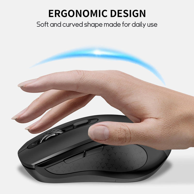 Ergonomic Wireless Optical Mouse Compatible with PC Laptop Mac Chromebook, 6 Button Silent Click Mouse with Side Button, USB Portable Mouse Adjustable DPI - Black