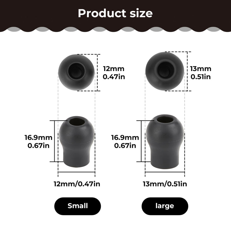 Replacement Ear Tips Compatible with EKO CORE 500 Digital Stethoscope, Original-Size Silicone, 6 Pairs (3 Small, 3 Large), Black