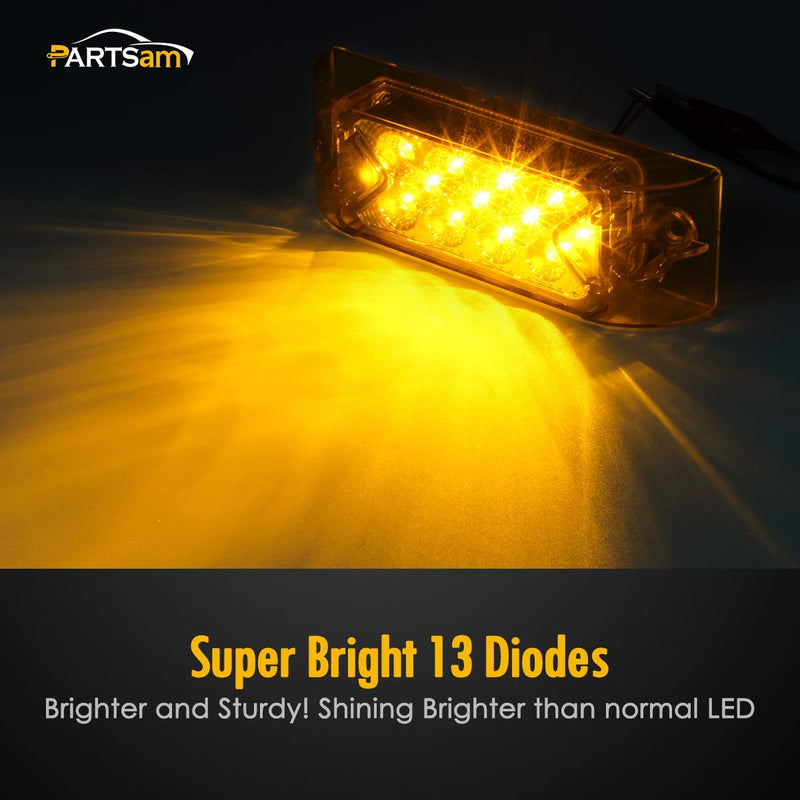 Partsam 2Pcs 6" Amber 13 LED Reflective Rectangle Side Marker Clearance Light [DOT Approved], 6x2 Turn Siganals LED Marker lights for Trailer Truck RV Camper Motorhome, 12V 2*Amber
