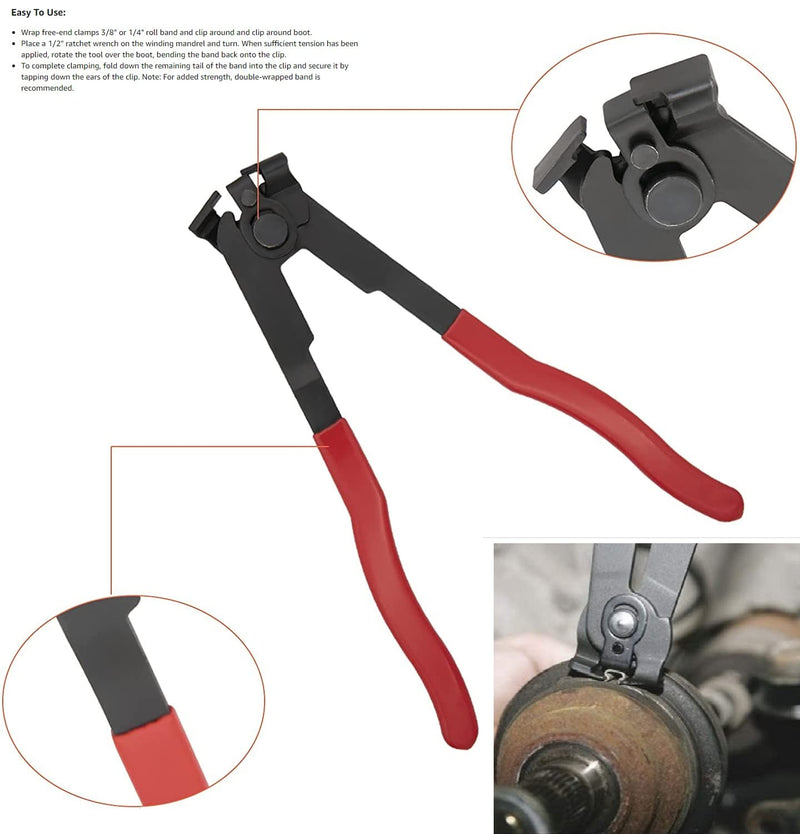 Clamp Pliers with CV Boot Clamps Kit, Ear Boot Tie Pliers,Stainless Steel Universal Adjustable AXLE CV Joint Boot Crimp Clamp Kit,Hose Axle Plier CV Clamp Tool CV Joint Banding Tools