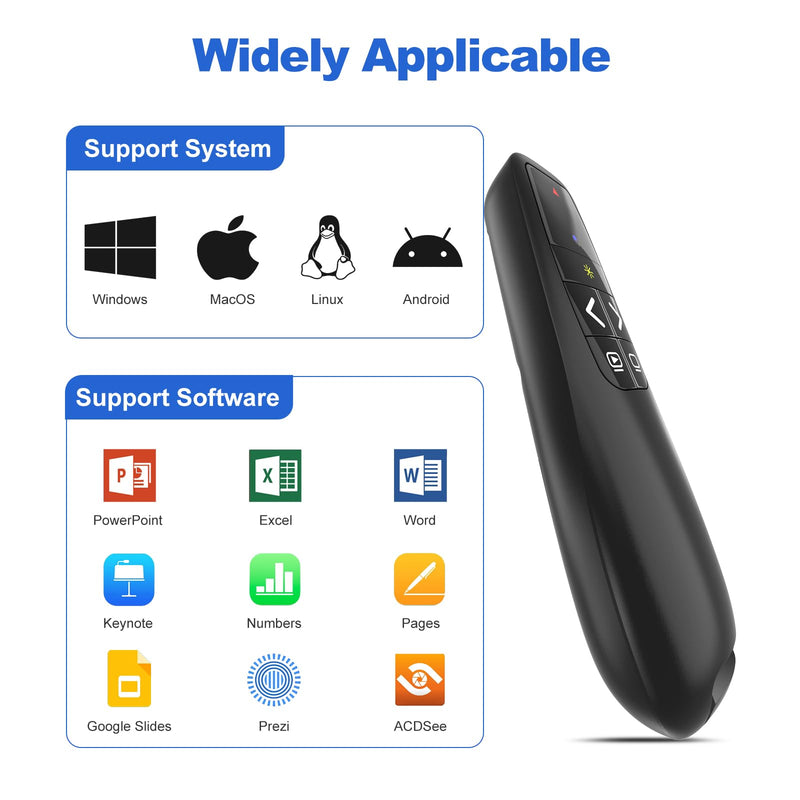 Presentation Clicker with Yellow Laser Pointer for LED LCD Screen: Wireless Presenter Remote for PowerPoint Computer Clickers, Project Clicker for Mac Laptop Office, Slideshow Google Slide Advancer